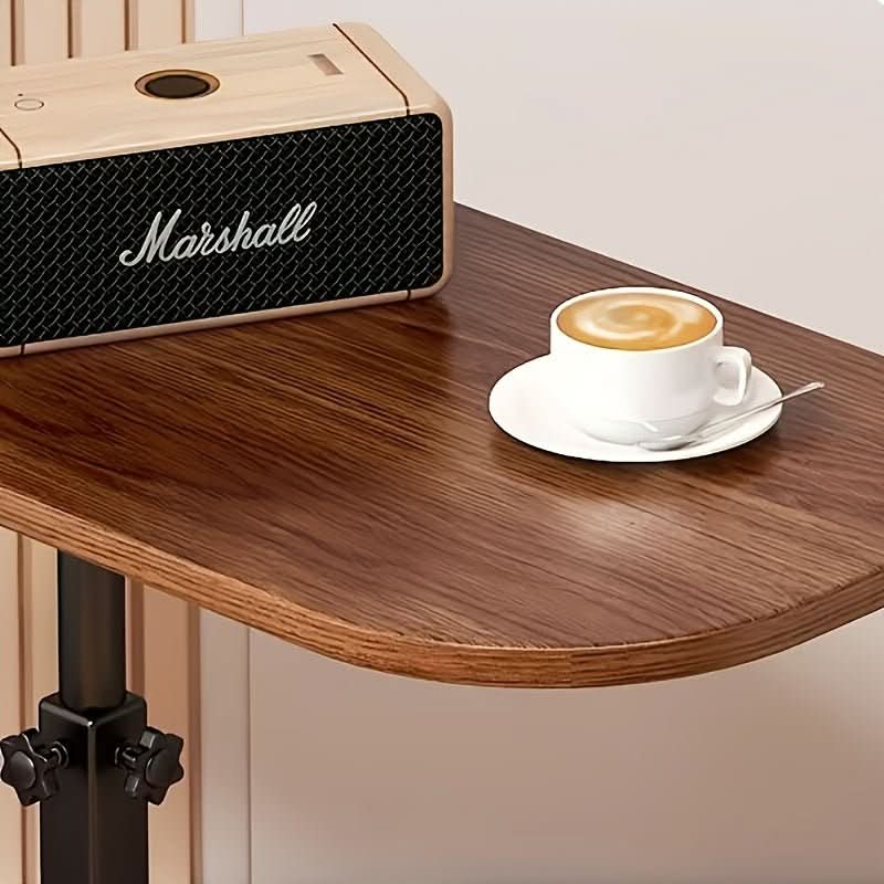 Height-adjustable side table with wooden top and metal frame