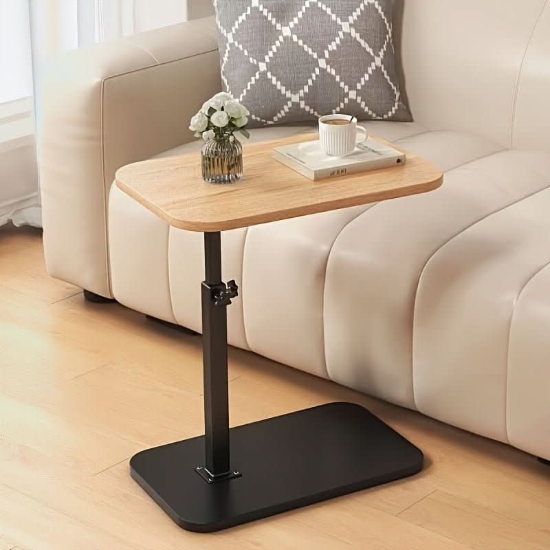 Height-adjustable side table with wooden top and metal frame