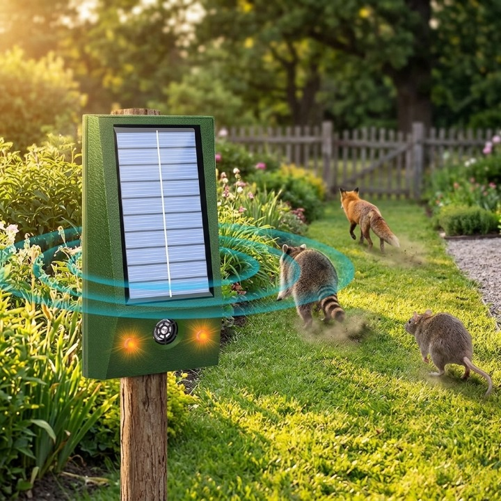 Solar pest repeller with ultrasound & LED flash – protection up to 600 m², weatherproof