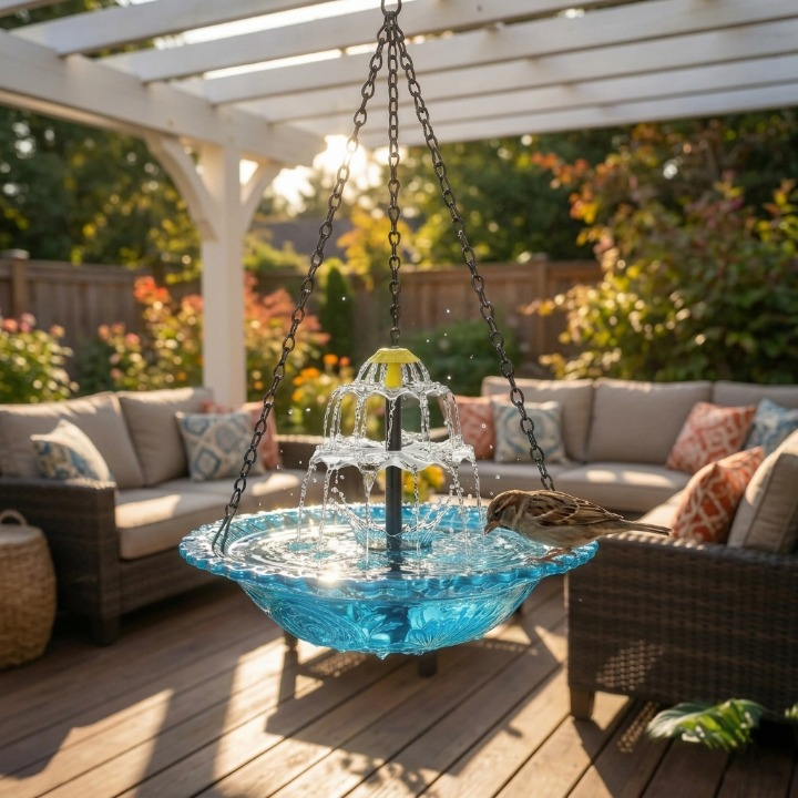 Solar bird bath with fountain – wireless, two-stage, attracts birds