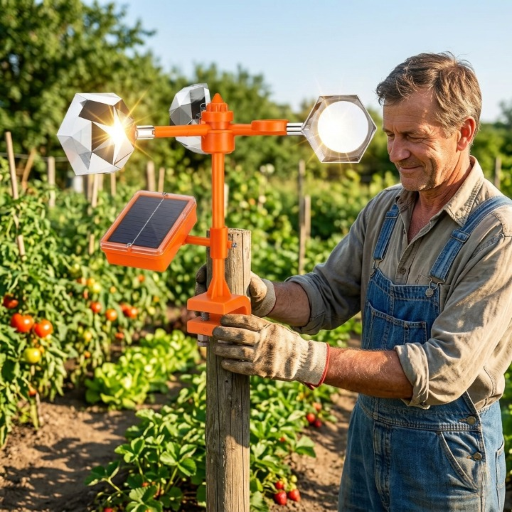 Solar Bird Repellent 360° – Reflective Scarecrow with Sound