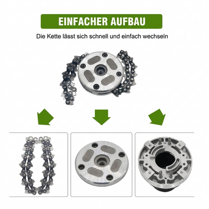 Chain mower replacement head with metal chain for brush cutters