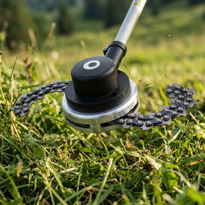 Chain mower replacement head with metal chain for brush cutters