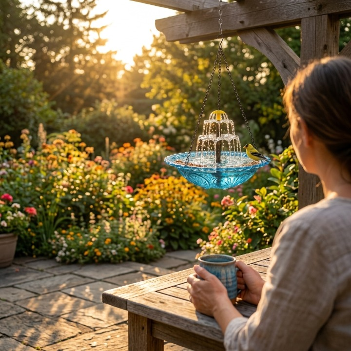 Solar bird bath with fountain – wireless, two-stage, attracts birds