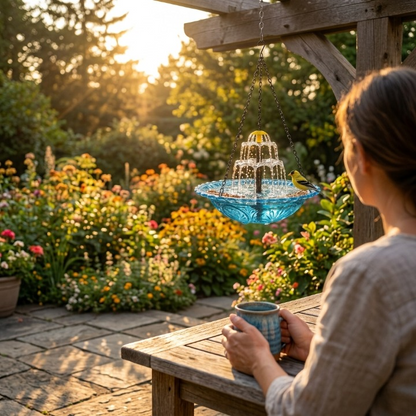 Solar bird bath with fountain – wireless, two-stage, attracts birds