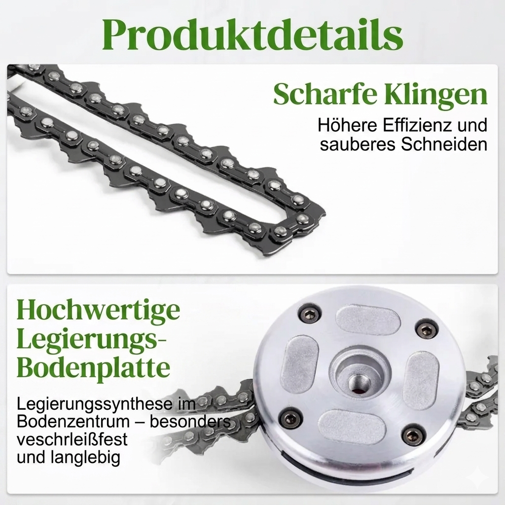 Chain mower replacement head with metal chain for brush cutters