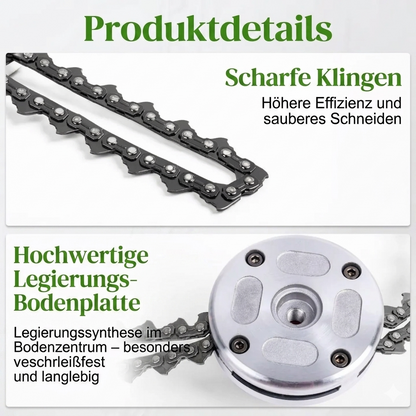 Chain mower replacement head with metal chain for brush cutters