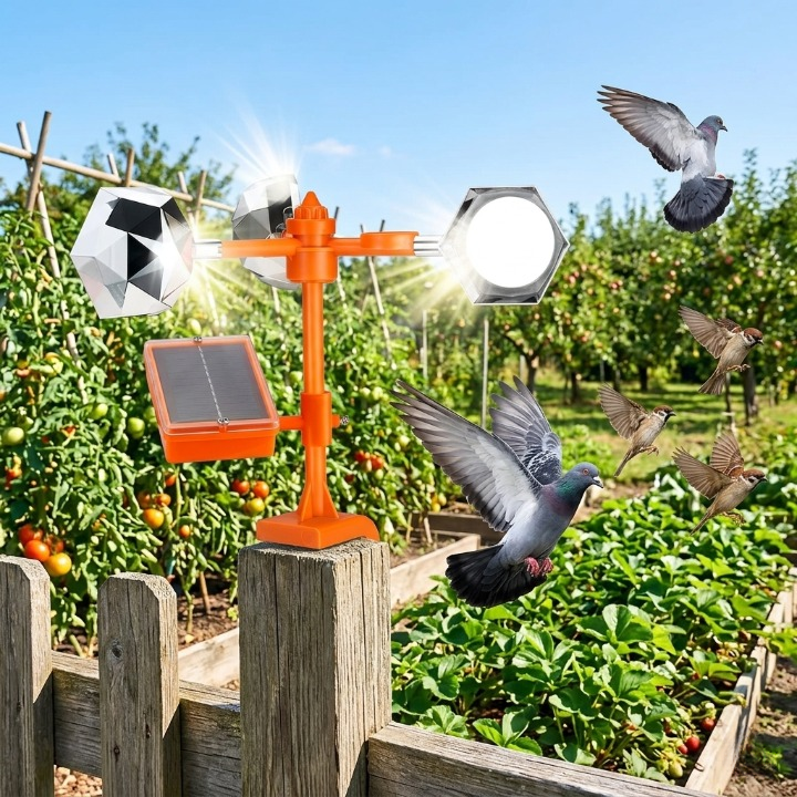 Solar Bird Repellent 360° – Reflective Scarecrow with Sound