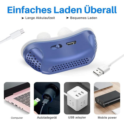 Nasal insert against snoring with air pump – Electric breathing aid