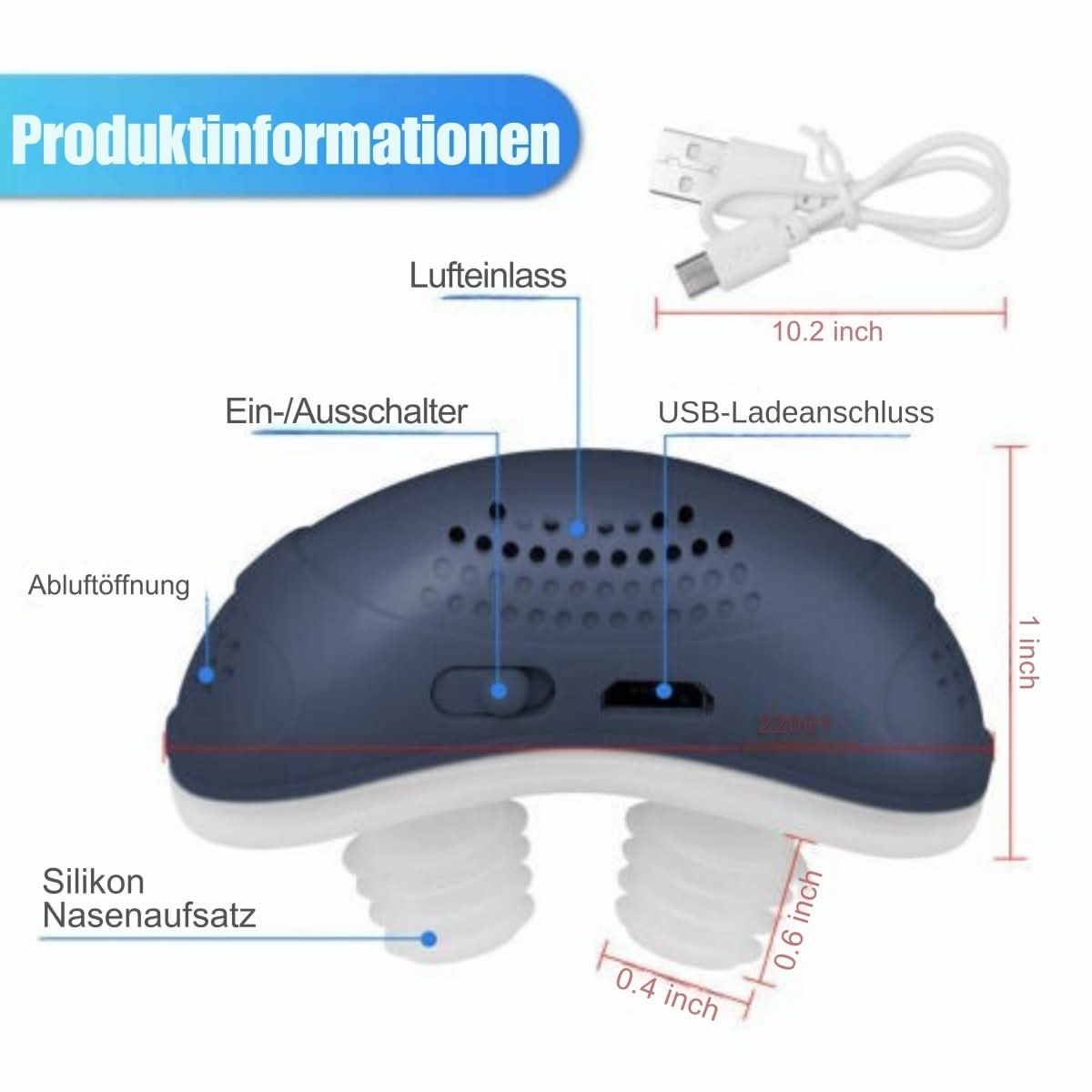 Nasal insert against snoring with air pump – Electric breathing aid