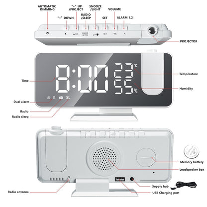 Digital Projection Clock with LED Display & FM Radio