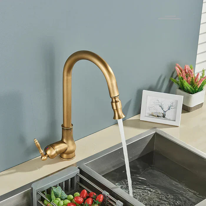 Kitchen faucet with swivel spout – Antique brass finish