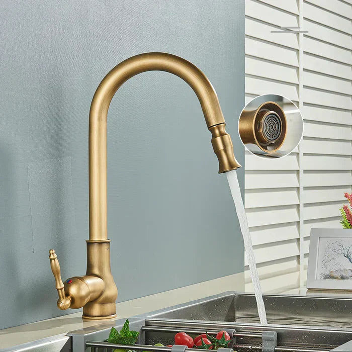 Kitchen faucet with swivel spout – Antique brass finish