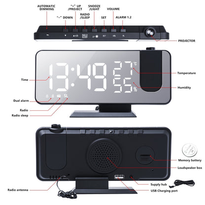 Digital Projection Clock with LED Display & FM Radio