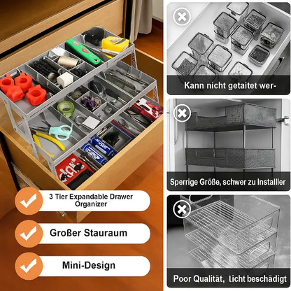 Intelligenter 3-stöckiger Schubladen-Organizer – Erweiterbar & Platzsparend für Standard-Schubladen Mivoza Deutschland