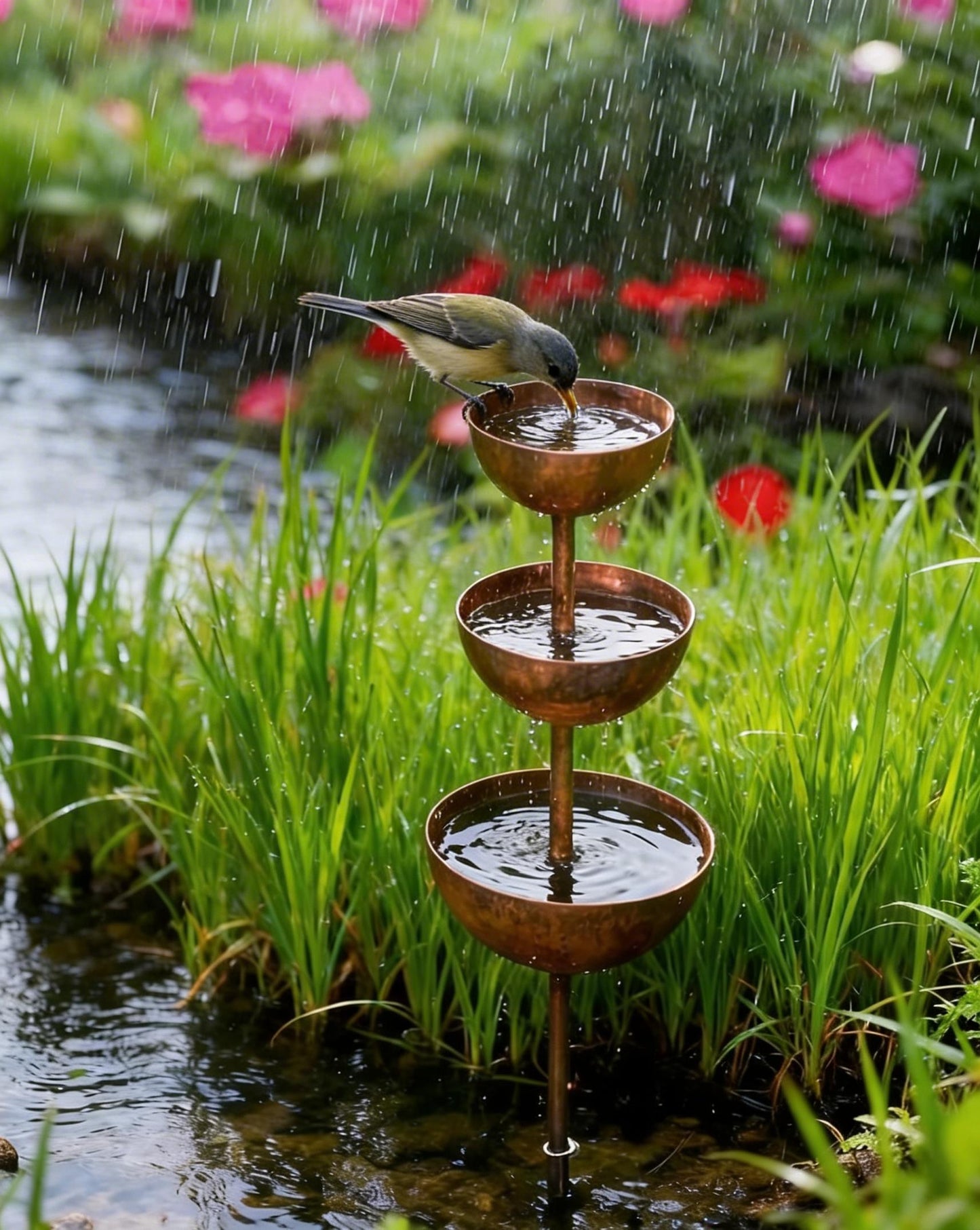 3-stage metal rain catcher for garden
