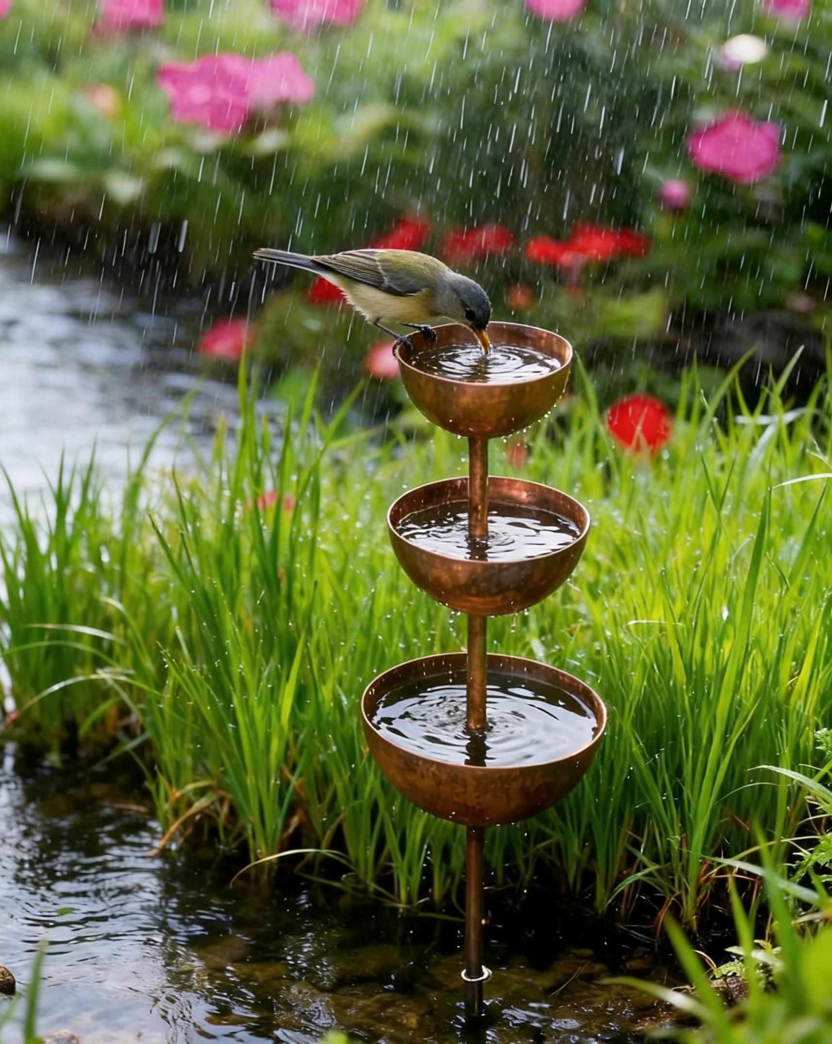 3-stage metal rain catcher for garden