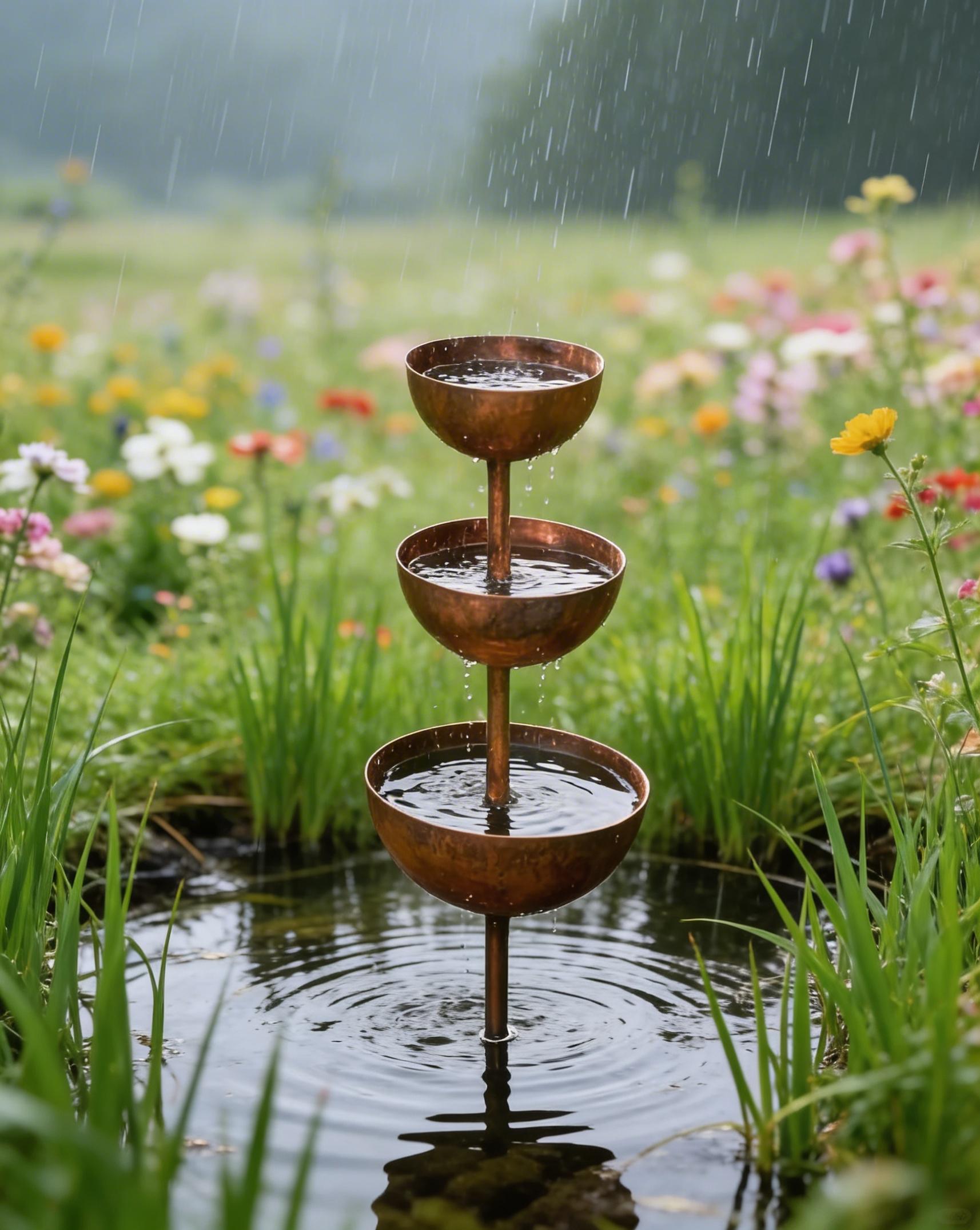 3-stage metal rain catcher for garden
