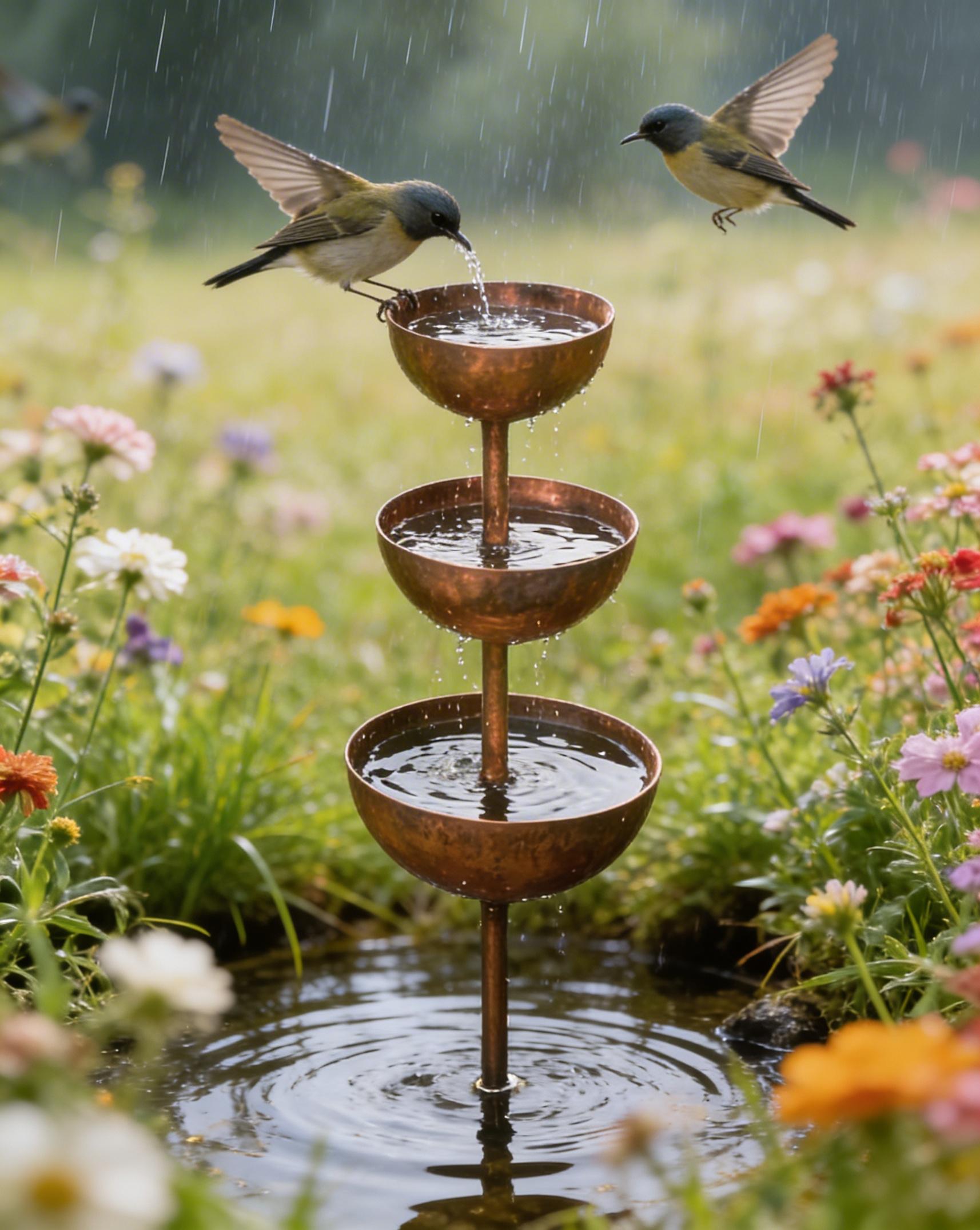 3-stage metal rain catcher for garden