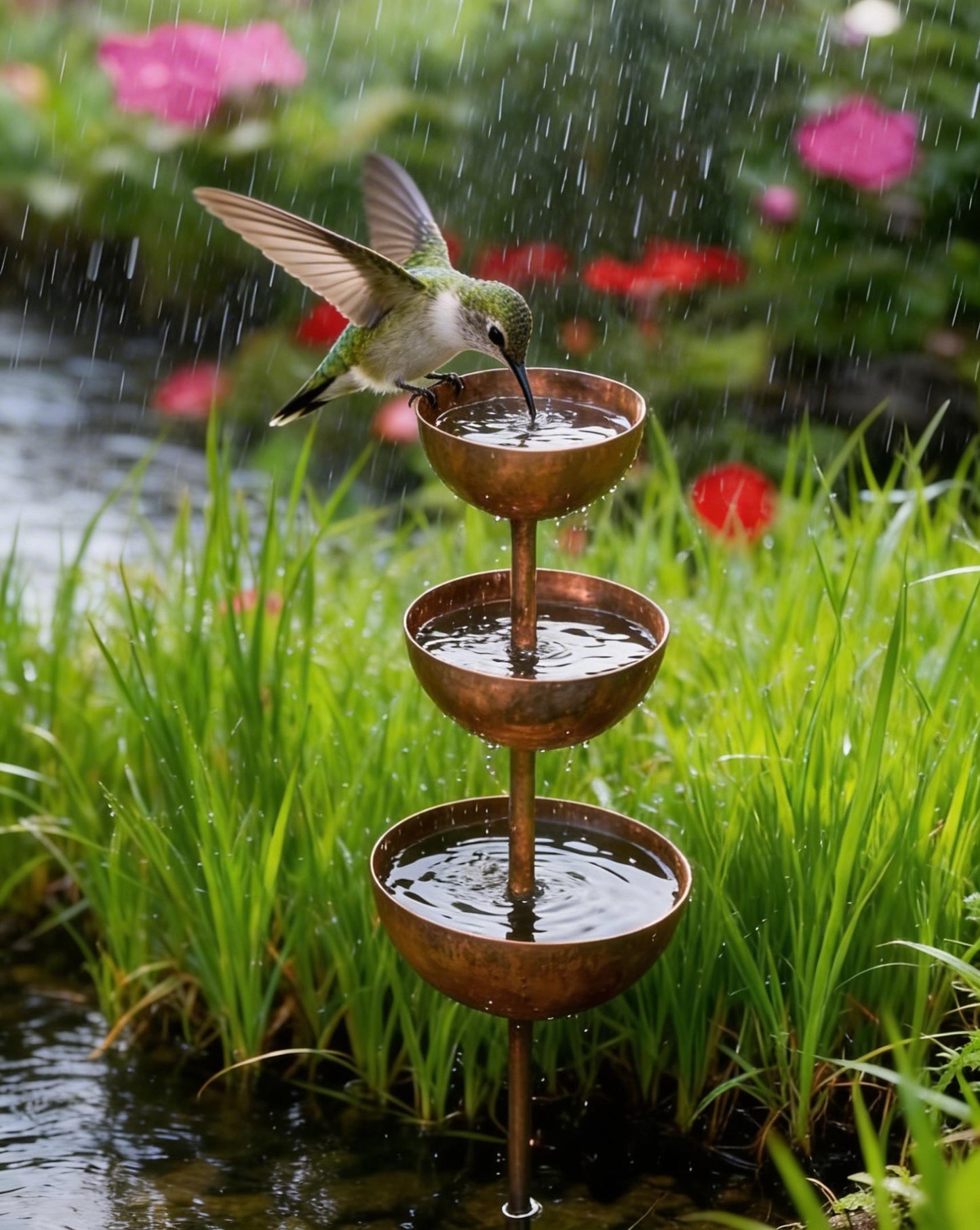 3-stage metal rain catcher for garden