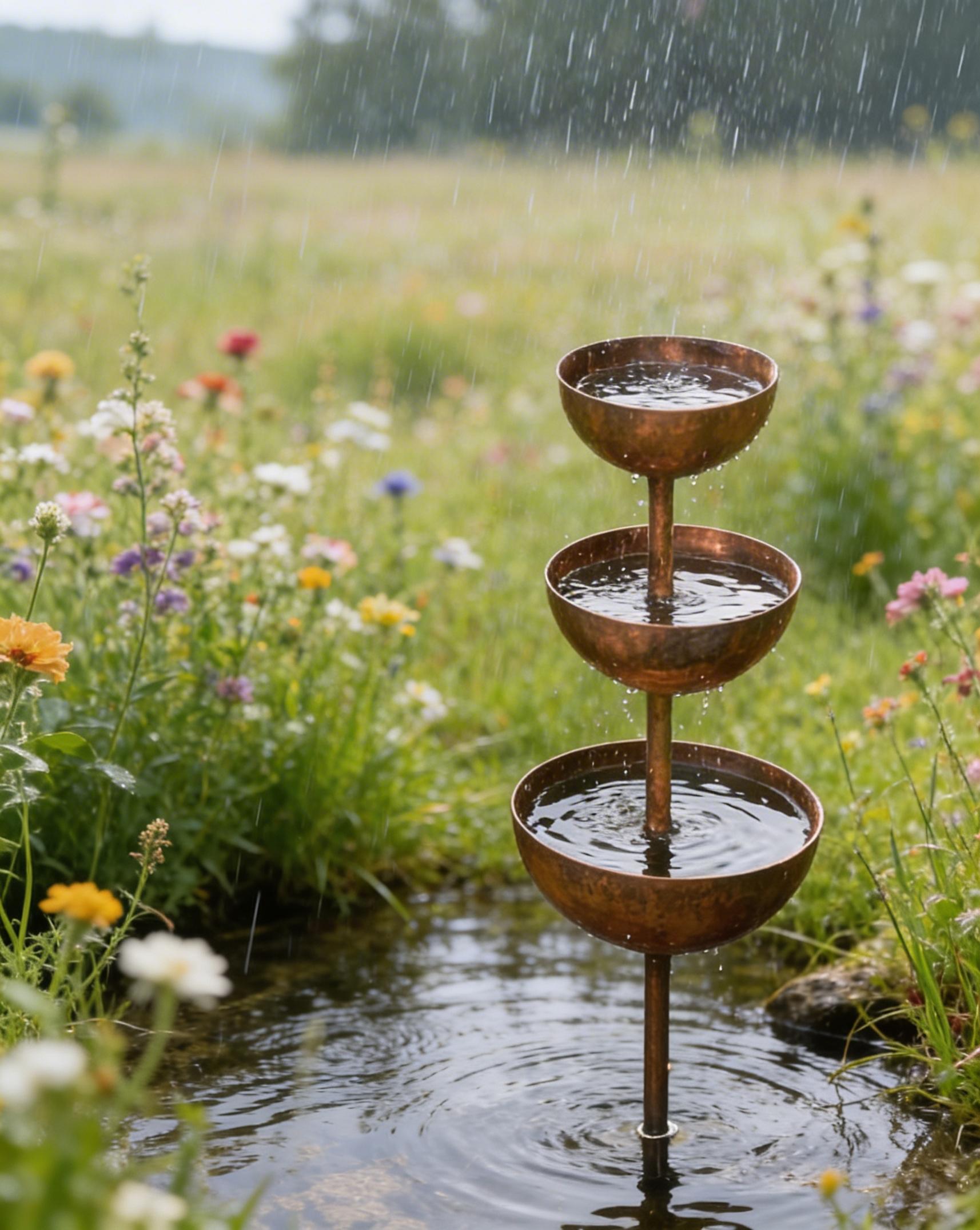 3-stage metal rain catcher for garden
