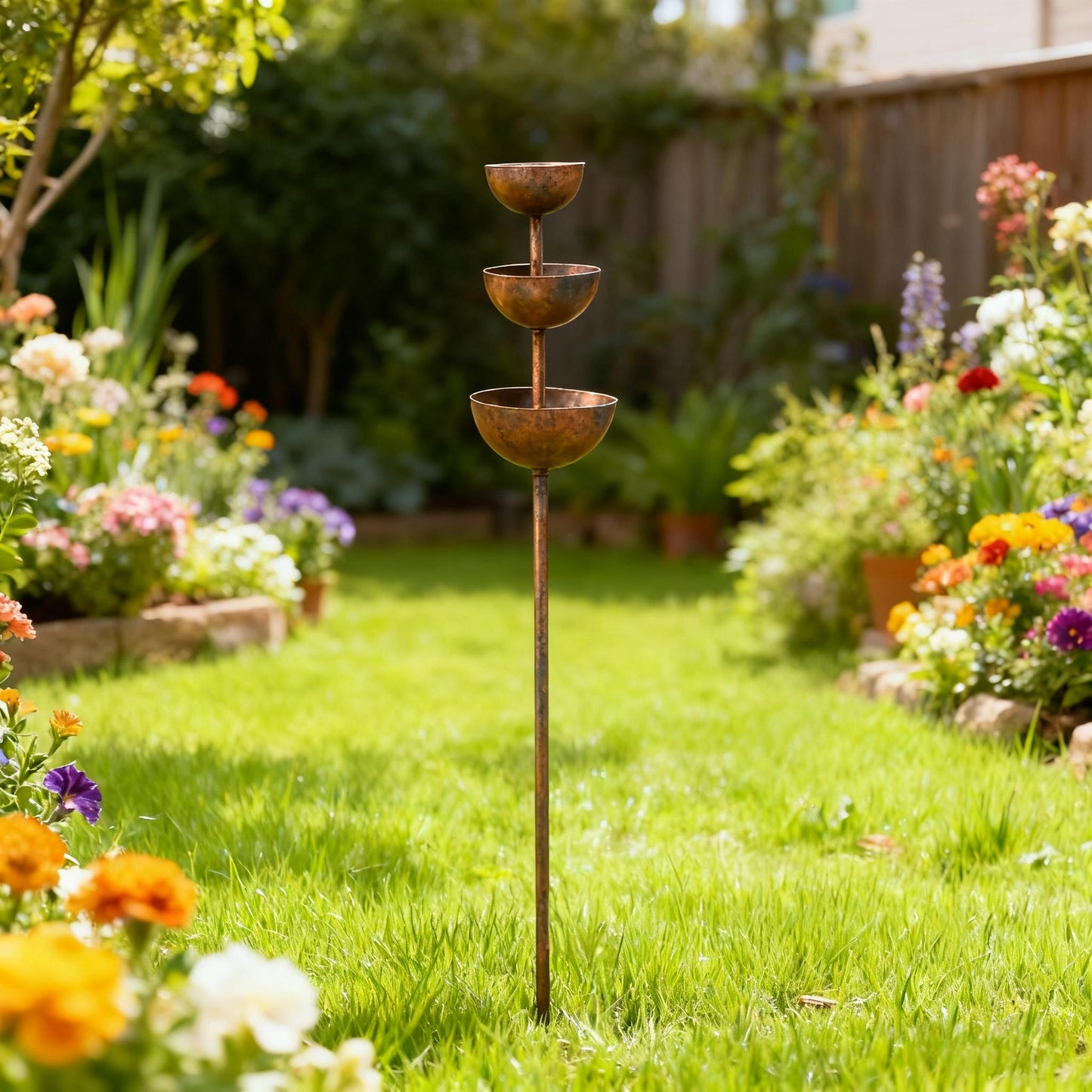 3-stage metal rain catcher for garden