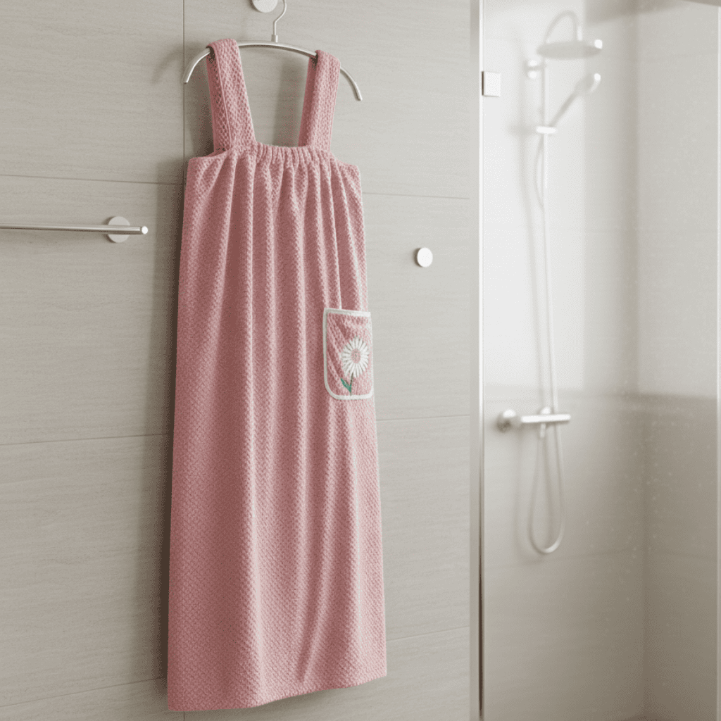 Wearable bath towel with straps