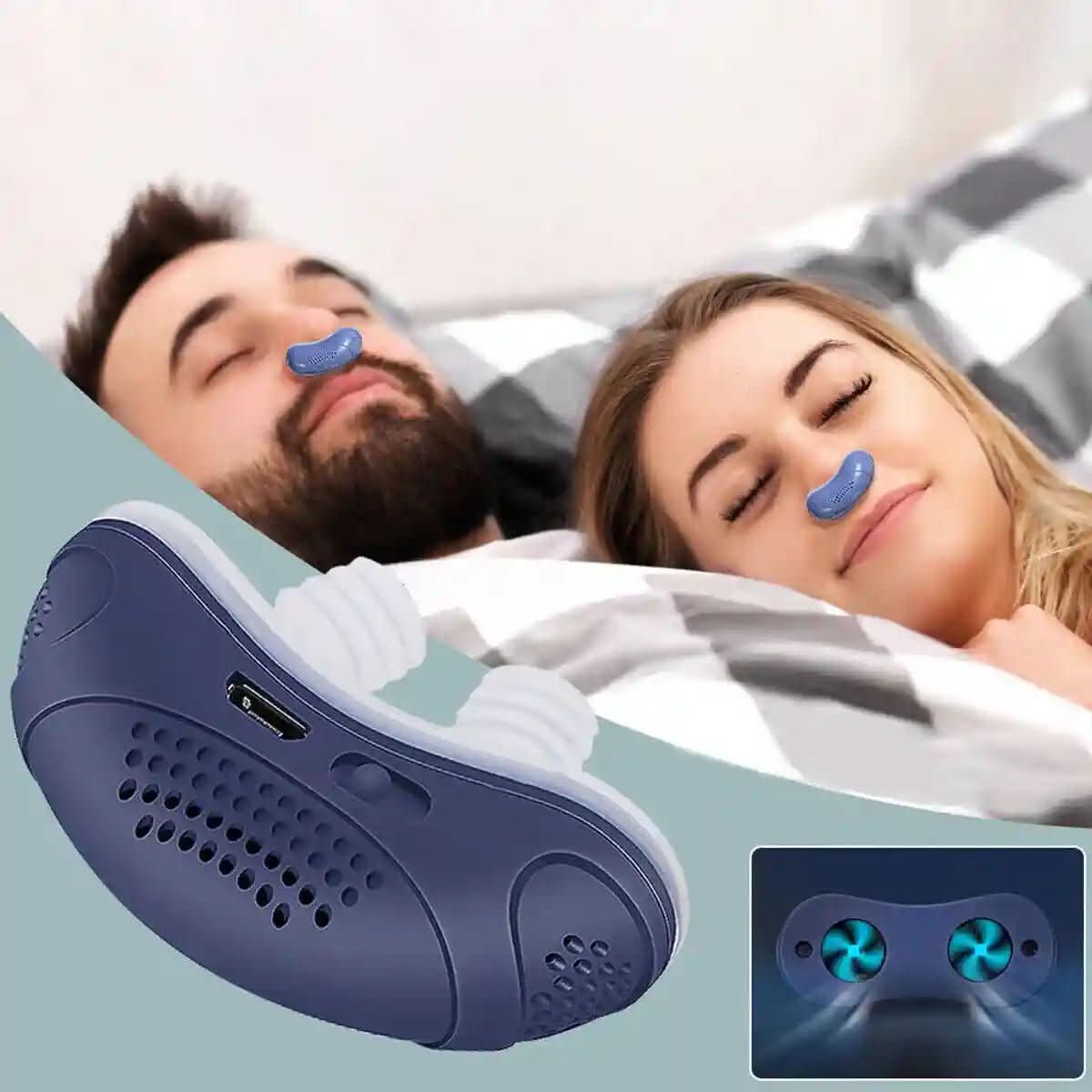 Nasal insert against snoring with air pump – Electric breathing aid