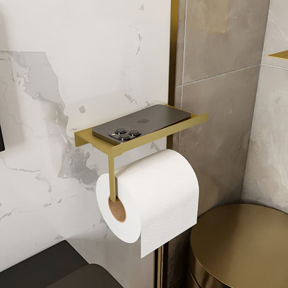 Toilet paper holder with phone shelf