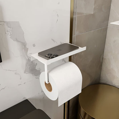 Toilet paper holder with phone shelf