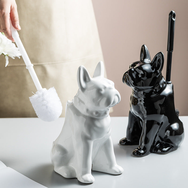 Toilet Brush Holder Ceramic Bulldog