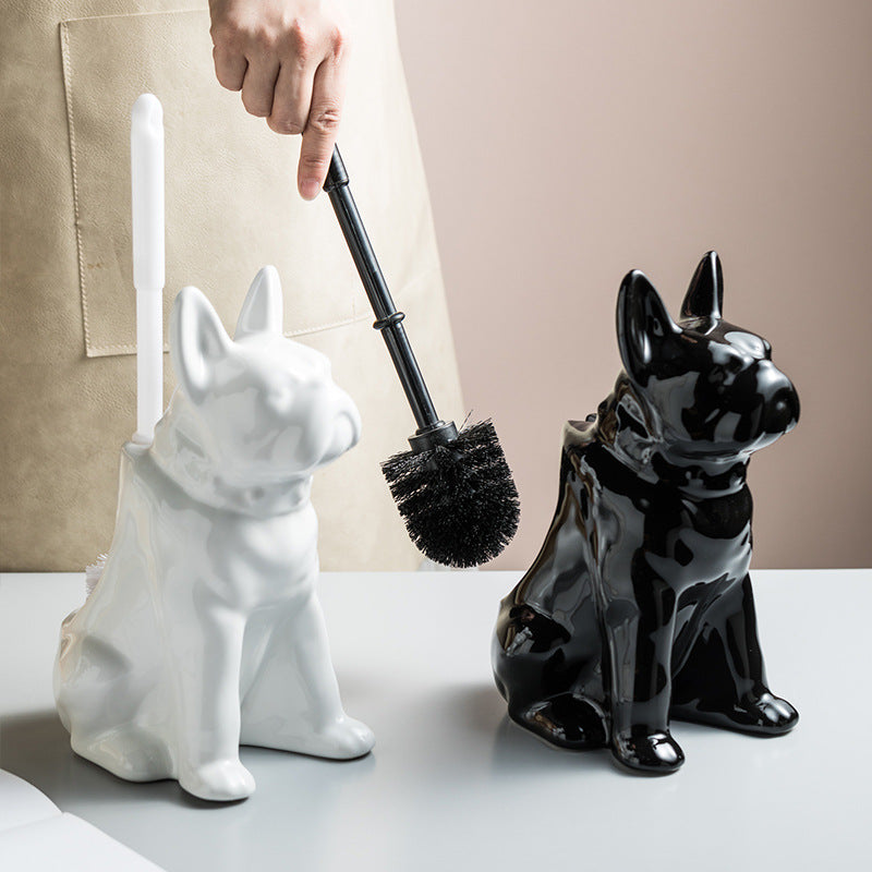 Toilet Brush Holder Ceramic Bulldog