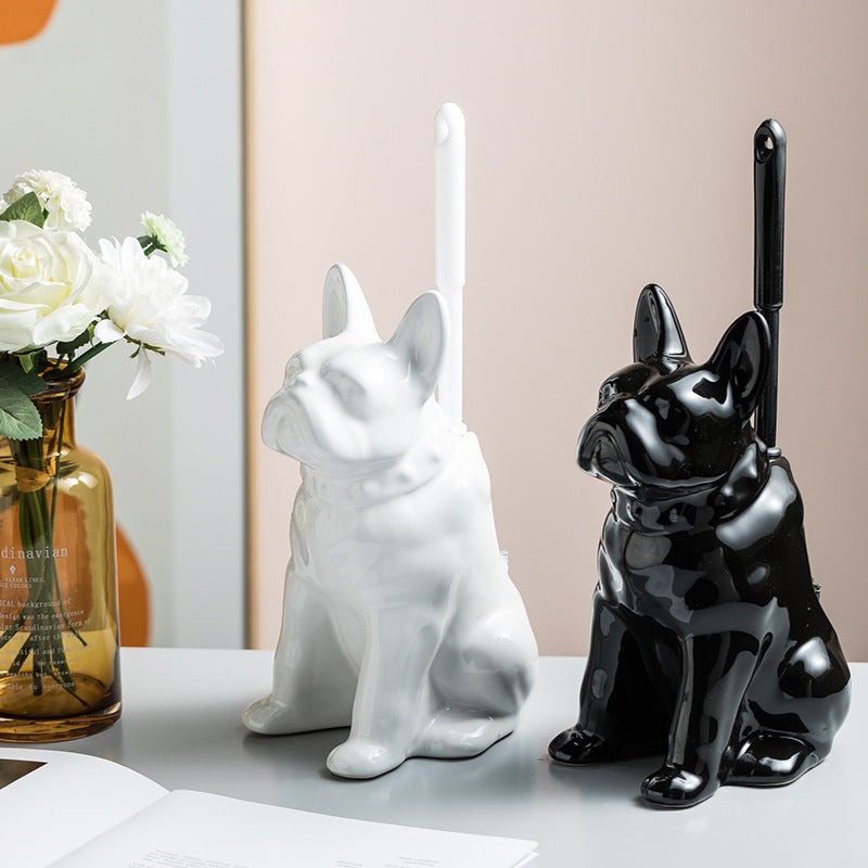 Toilet Brush Holder Ceramic Bulldog