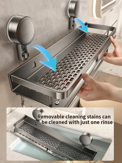 Suction Cup Bathroom Shelf – Drill-Free Wall Mounting in 3 Sizes