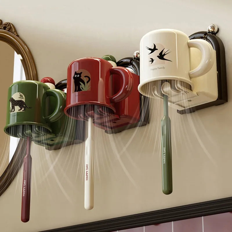Toothbrush holder with cup – wall mount without drilling