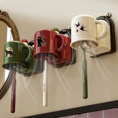 Toothbrush holder with cup – wall mount without drilling