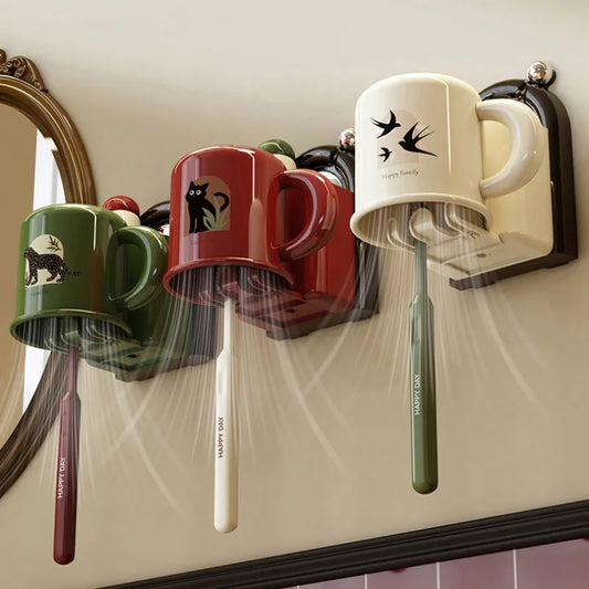 Toothbrush holder with cup – wall mount without drilling