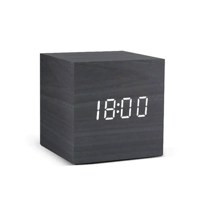 Wooden LED Alarm Clock with Temperature Display and Sound Activation