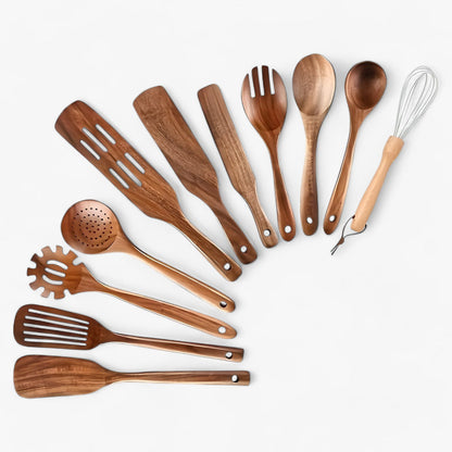 Wooden Kitchen Utensil Set – 11 Pieces with Whisk