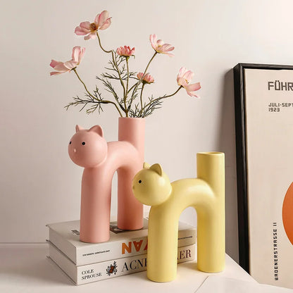 Cat vase porcelain – playful design for flowers and decor