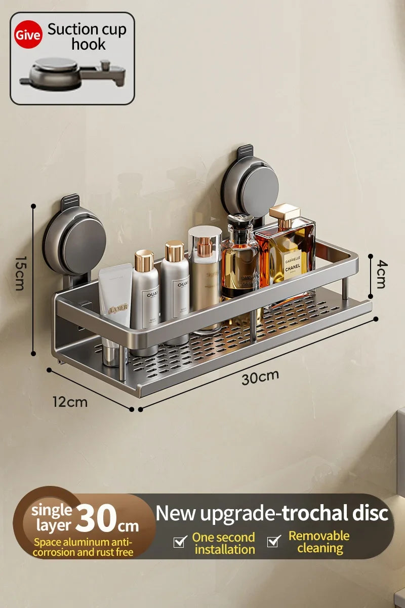 Bathroom shelf with suction cup – No drilling required