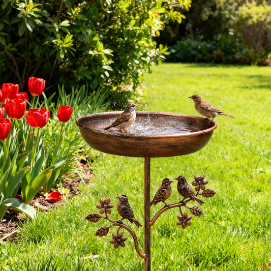 Birdbath with decorative metal spike – Vintage copper look