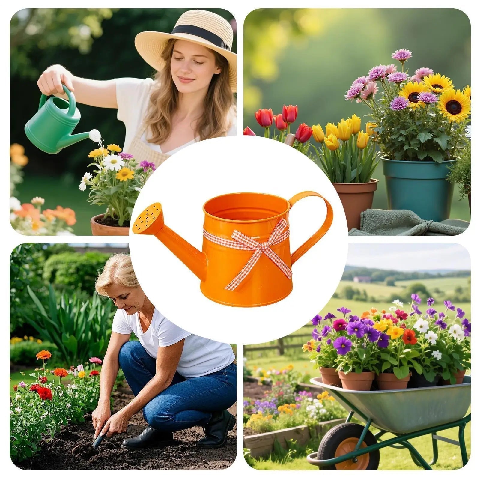 Metal watering can with ribbon bow – Garden & Home Decor