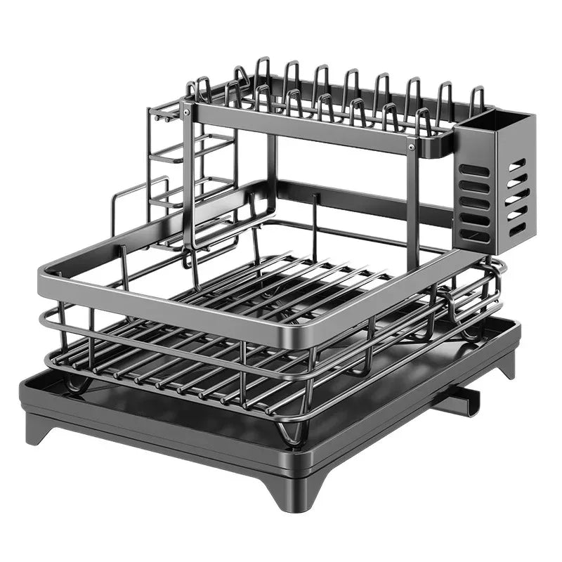 Two-Tier Dish Rack with Drip Tray – Ready to Use Immediately