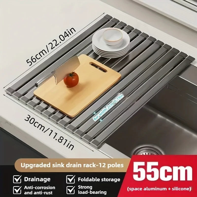 Roll-up Drain Shelf for the Sink – Space-Saving and Rollable