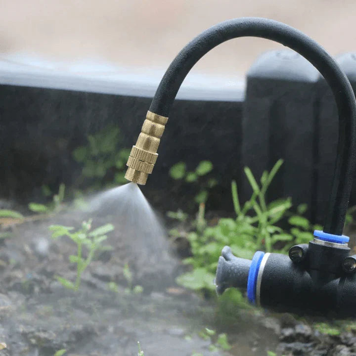 Irrigation system for garden & balcony — 360° spray nozzles, no electricity needed