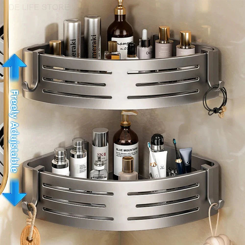 Shower Shelf 2-Piece Set – Drill-Free Wall Mounting with Hooks