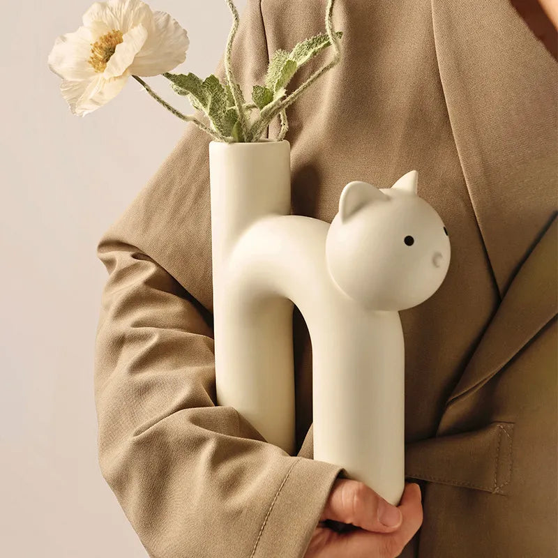 Cat vase porcelain – playful design for flowers and decor