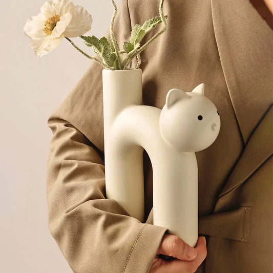 Cat vase porcelain – playful design for flowers and decor