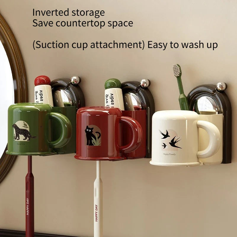 Toothbrush holder with cup – wall mount without drilling